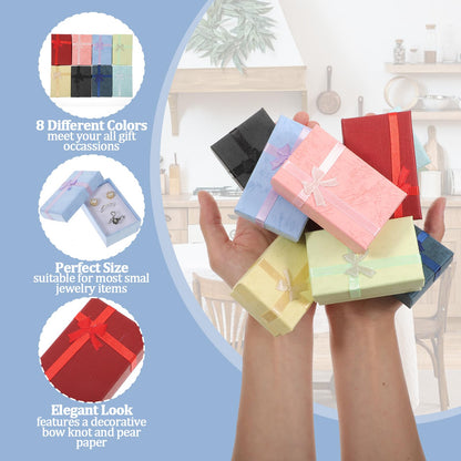 zisiueel 96 Pcs Jewelry Gift Boxes Set Empty Small Gift Cardboard Boxes for Jewelry Packaging with Ribbon Bowknot for Anniversaries Weddings Birthday, 8 Colors