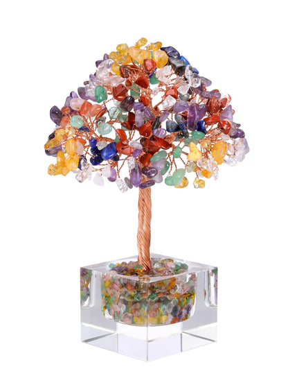 Jovivi Large Crystal Tree with Square Glass Base, 7 Chakra Healing Crystals Life Tree Natural Chipped Gemstone Money Trees Feng Shui Good Luck Positive Energy Home Desk Decor