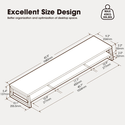 Fenge Dual Monitor Stand for Desk, 42.5in Large Monitor Riser for 2 Monitors, 2 Tier Computer Office Desk Top Shelf, Desktop Storage Stand for Laptop, PC, Computer, Printer