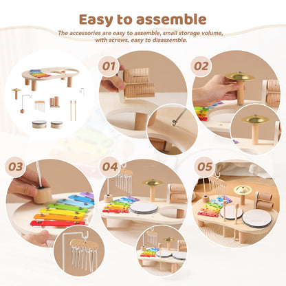 Promise Babe Wooden Drum Set for Toddlers 1-3, Musical Percussion Instruments for Kids Baby Drum Set Xylophone, Montessori Educational Musical Toys for Girls Boys Ages 3+