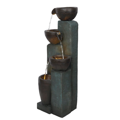 Alpine Corporation TZL396 31" 4 Tier Bowls Cascading Fountain with LED Lights, Elegant Outdoor Water Feature for Garden, Patio, Yard & Outdoor Spaces, Relaxing Waterfall Fountain, Gray