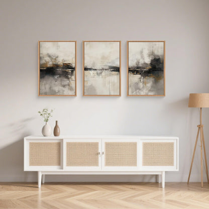 HOURIA Large Abstract Neutral Beige & Black Framed Canvas Wall Art Set,Modern Minimalist Brown Wall Decor,Textured Gray Tan Illustrations Artwork for Living Room, Bedroom, Farmhouse- 24"x36"x3
