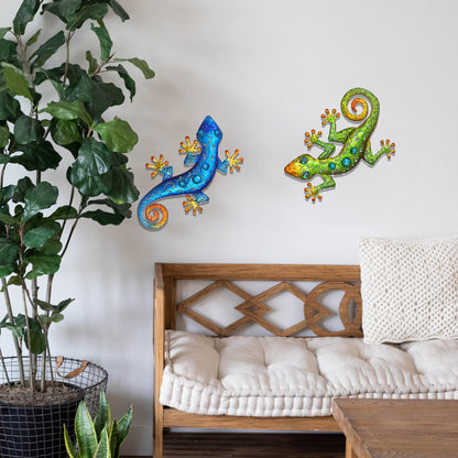 wotieuns Metal Gecko Wall Decor Lizard Wall Sculpture Garden Art Hanging Indoor Outdoor Suitable for Patio Porch Fence Living Room Patio Decor.