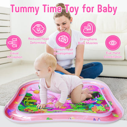 GARNHLOB Baby Water Mat Large 37.4"x29.9", Safe Inflatable Tummy Time Water Play Mat for Infants & Toddlers with Climate Pledge Friendly, Newborn Sensory Water Pad for Christmas Gift (Pink)