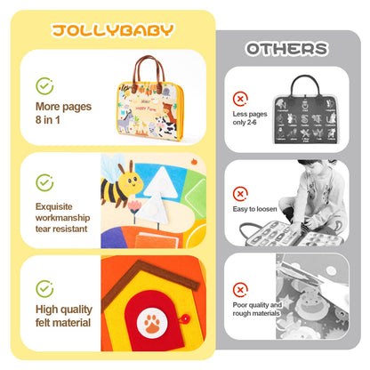Jollybaby Montessori Activity Busy Book for Toddlers, Preschool Educational Learning Busy Board for 3 Year Old, Felt Quiet Book Birthday Gift - Farm