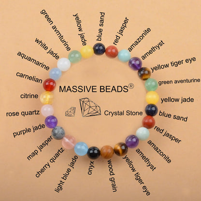 MASSIVE BEADS 18 Materials - Purifying and Healing Handmade Handmade Yoga Stretch Elastic Bracelet Natural Stone Crystal Healing Power Energy Gifts for Unisex Adult 4mm