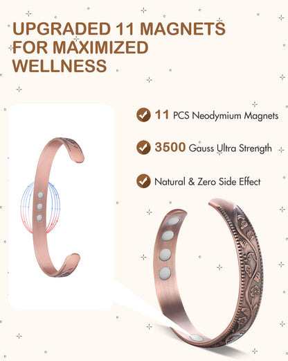 Feraco Copper Bracelet for Women, Ultra Strength Magnetic Bracelets, 99.99% Pure Copper Cuff Bangle with 3500 Gauss Neodymium Magnets, Adjustable