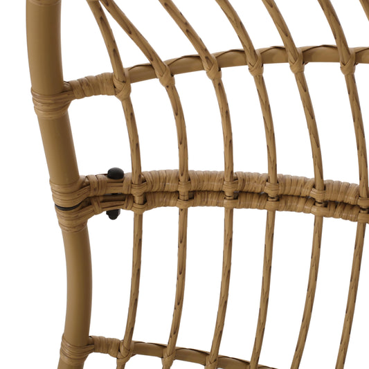 Christopher Knight Home Mariah Wicker Hanging Chair with Cushion, Outdoor Indoor Basket Chair, Boho Garden Lounger Porch Swing Furniture, Modern Patio Decor, Light Brown and Beige