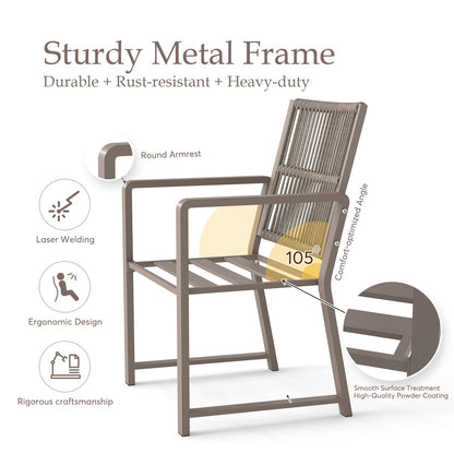 Coreporch Outdoor Patio Wicker Rattan Dining Chairs, Heavy-Duty Wrought Iron Frame Supports 400lbs, Ergonomic Backrest, Detachable Breathable Cushion, for Garden & Porch, Light Brown, Set of 2