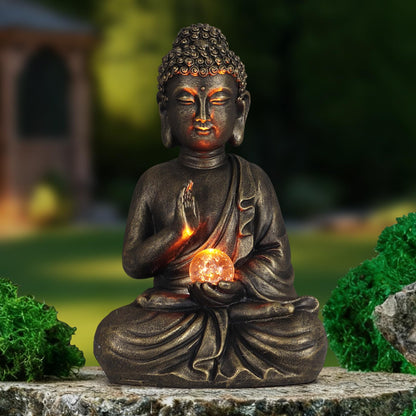 nawaza Buddha Statue Garden 9″ Solar Resin for Home Decor Yard Garden Patio Lawn Ornaments, Prayer Spiritual Living Figurine, Decor Outdoor Buddha Figurine Premium Bronze