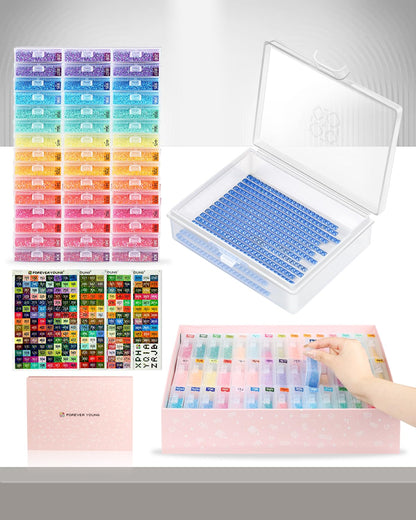 forever young 45pcs Diamond Painting Storage Containers Trays, Diamond Art Accessories Diamond Painting Trays with Lids, 2-in-1 Storage, Bead Storage & Line-Up, Box Package