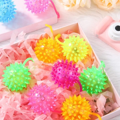 Sotiff 60 Pcs Light up Ball Spiky LED Bouncy Ball Flashing Squeaky Multicolor Puffer Toy Rubber Sensory Toy Carnival Prizes Bulk Party Favors for Teens, Adults, Children