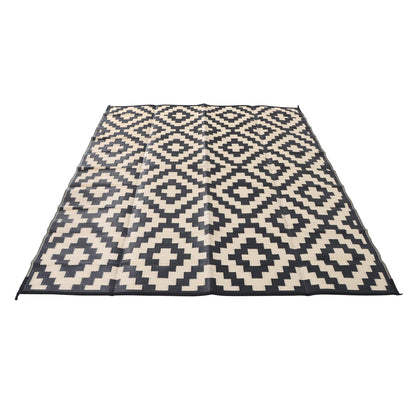 findmall 8x10FT Outdoor Carpet, Plastic Straw Camping Rug, Large Floor Mat and Rug for Outdoors, Modern Area Rug, for Backyard Deck Bench Picnic Campe, Black Beige