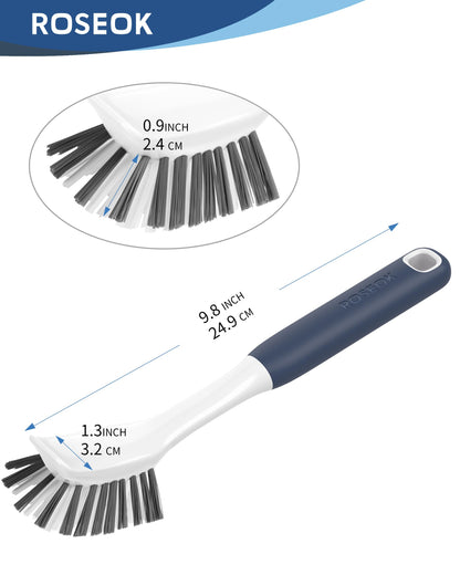 ROSEOK Dish Brush with Built-in Scraper,Kitchen Scrub Brush for Cleaning Dishes,Pots,Non-Stick Pans and Sinks,Navy Blue,2 Pack
