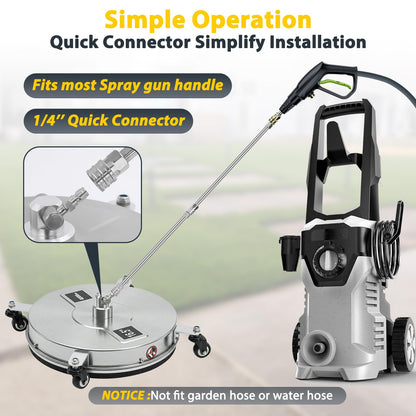 Dalmbox 16.5" Pressure Washer Surface Cleaner, 4-Wheel Stainless Steel Rotary Attachment, 1/4” Quick Connect, 4000 PSI Cleaner for Patio, Driveway, Concrete & Sidewalk Power Washer Attachment