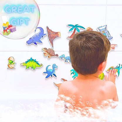 NUBUNI Foam Bath Toys with Storage Bag | Baby Bath Stickers | Shower Toys | Bathtub Toys | Bath Wall Toy | Dino Time Machine Foam