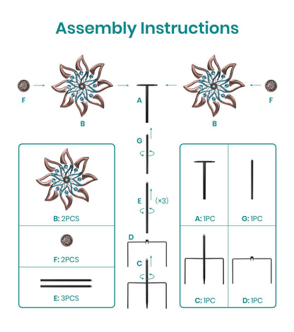 VUFOZ 360° Garden Wind Spinner for Outdoor Yard Art – W13xH64 Kinetic Windmill for Garden, Lawn, and Patio – Dahlia-Inspired Copper and Teal Wind Spinners Outdoor Decorative Yard Art