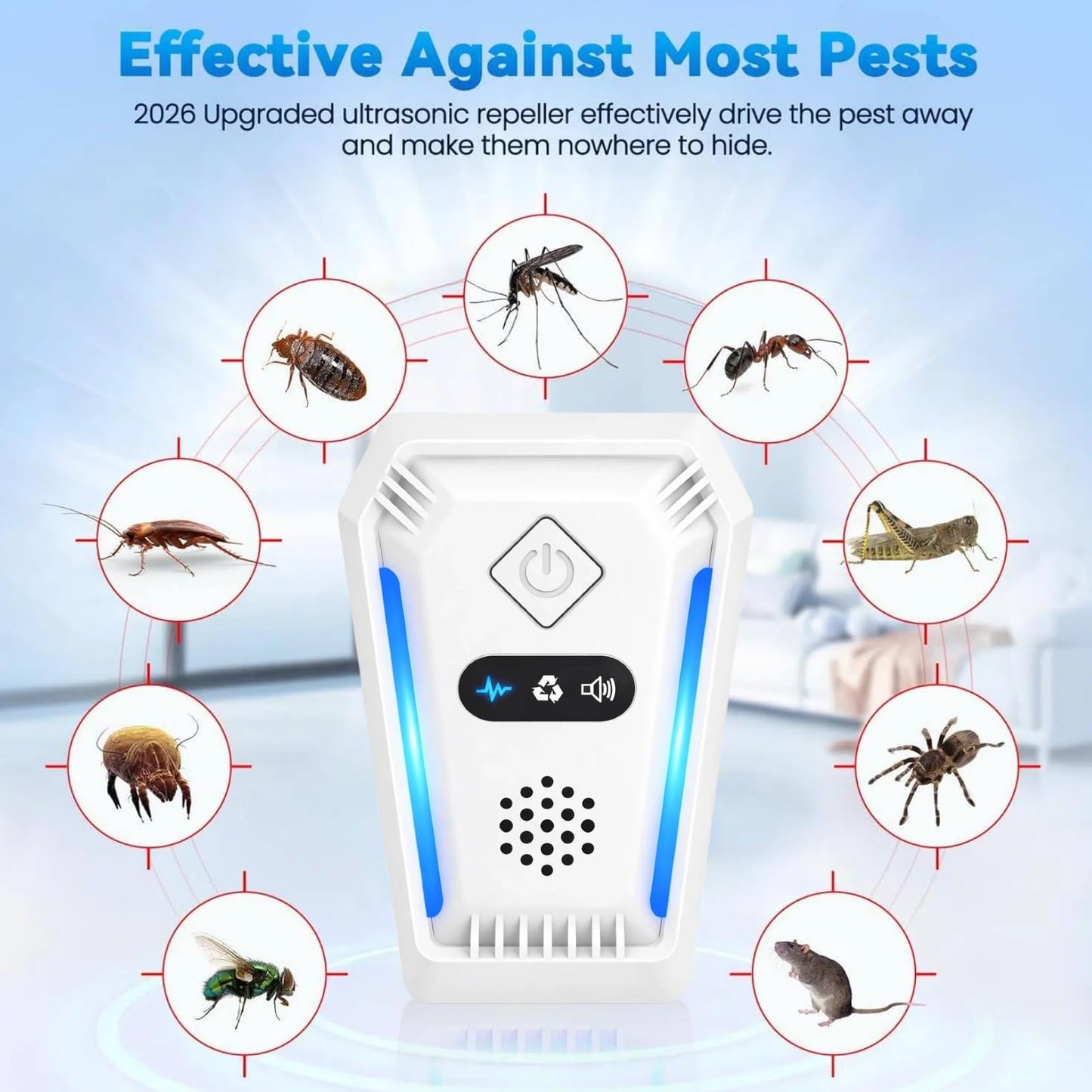2026 Upgraded Ultrasonic Pest Repeller for Indoor Use, Plug-in Device for Mice, Rats, Roaches, Ants, Spiders & Insects, Home Ultrasonic Repellent with 3 Working Modes