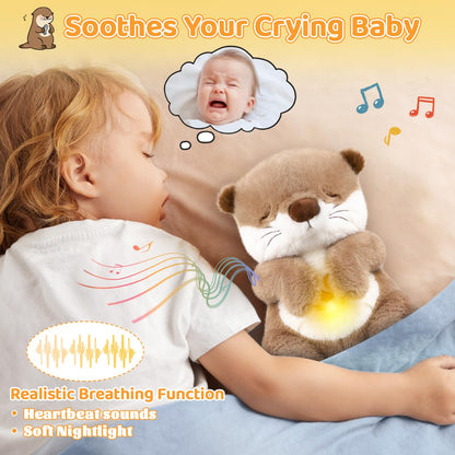 Emoin Otter Breathing Stuffed Animal, Volume Control Breathing Otter Plush Sleep Buddy with Realistic Breathing Motion and Lights Music Baby Plush Toy for Adults and Kids