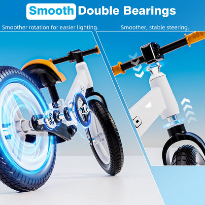 Ridego 12 Inch Balance Bike for Kids 2-4 Year Old,Lightweight Kids Bike with Adjustable Seat, Toddler Bike with Air Rubber Tires，Ride-on Toys Birthday Gift