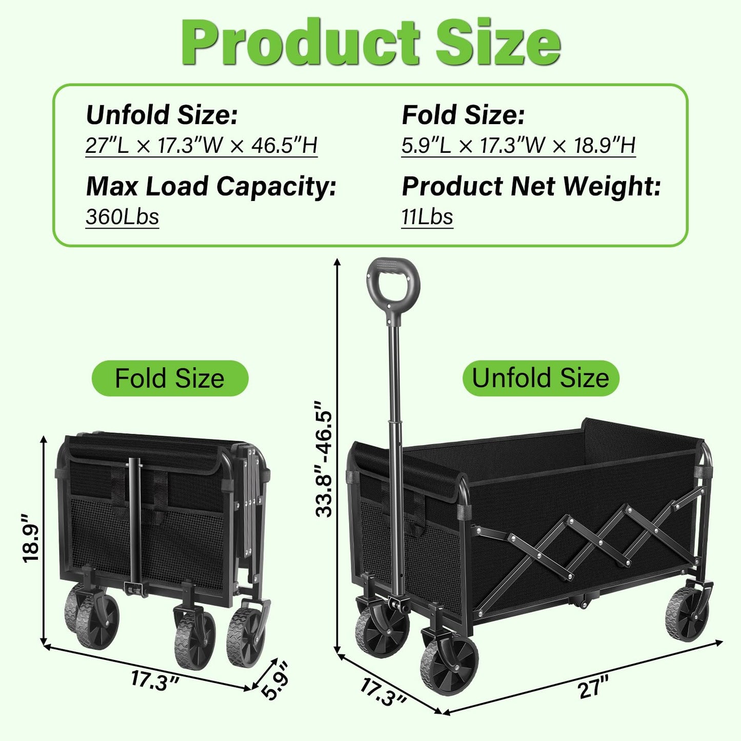 Wagons Carts Foldable - Collapsible Wagon Cart with Wheels – Folding Foldable Wagon Small Portable Lightweight for Sports, Camping, Storage, Travel, Shopping