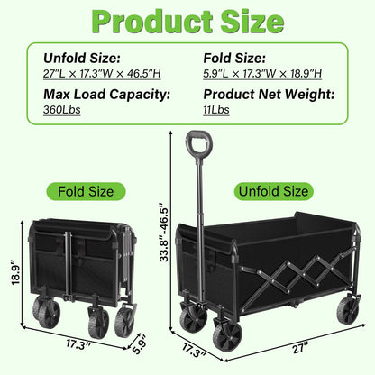 Wagons Carts Foldable - Collapsible Wagon Cart with Wheels – Folding Foldable Wagon Small Portable Lightweight for Sports, Camping, Storage, Travel, Shopping