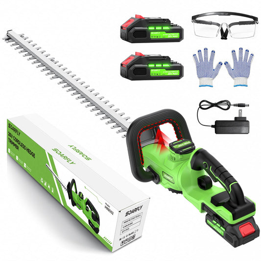 22'' Hedge Trimmer Cordless with Battery 2×2.0Ah, SOARFLY 3000RPM 180° Rotatable Handle Electric Hedge Trimmer, Dual Safety Lock 20V Powerful Bush Trimmers Tree Trimmer for Garden Lawn Yard Pruning