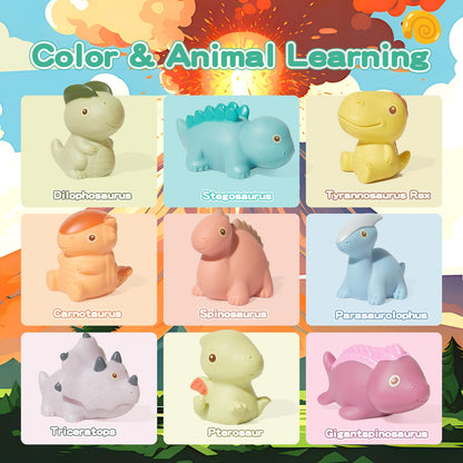 AMCHSURI Mold Free Bath Toys, Dinosaur 9 Pack |Cute, Not Hold Water Design | Soft, Squeezable & Float on Water | Safe Non-Toxic Easy-Grip Bath Toys Toddlers 2-4 | Great Baby Bathtub Pool Water Toys