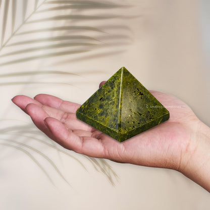 Amazing Gemstone Green Tourmaline in Matrix Pyramid Crystal Healing Stones - 2" Great Pyramid Figurine of Natural Stone Pyramid for Meditation, Reiki, Chakra Balancing and Crystal Pyramids Grid