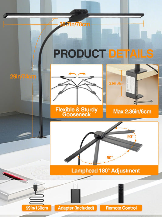 ReinHoo Desk Light with 5 Color+9 Brightness，Desk Lamps for Home Office, 1200 Lumen & 108 LED Desk Lamp, Remote Control+Timer Monitor Light, Clamp Lamp for Desk, Computer, Reading, Study, Workbench