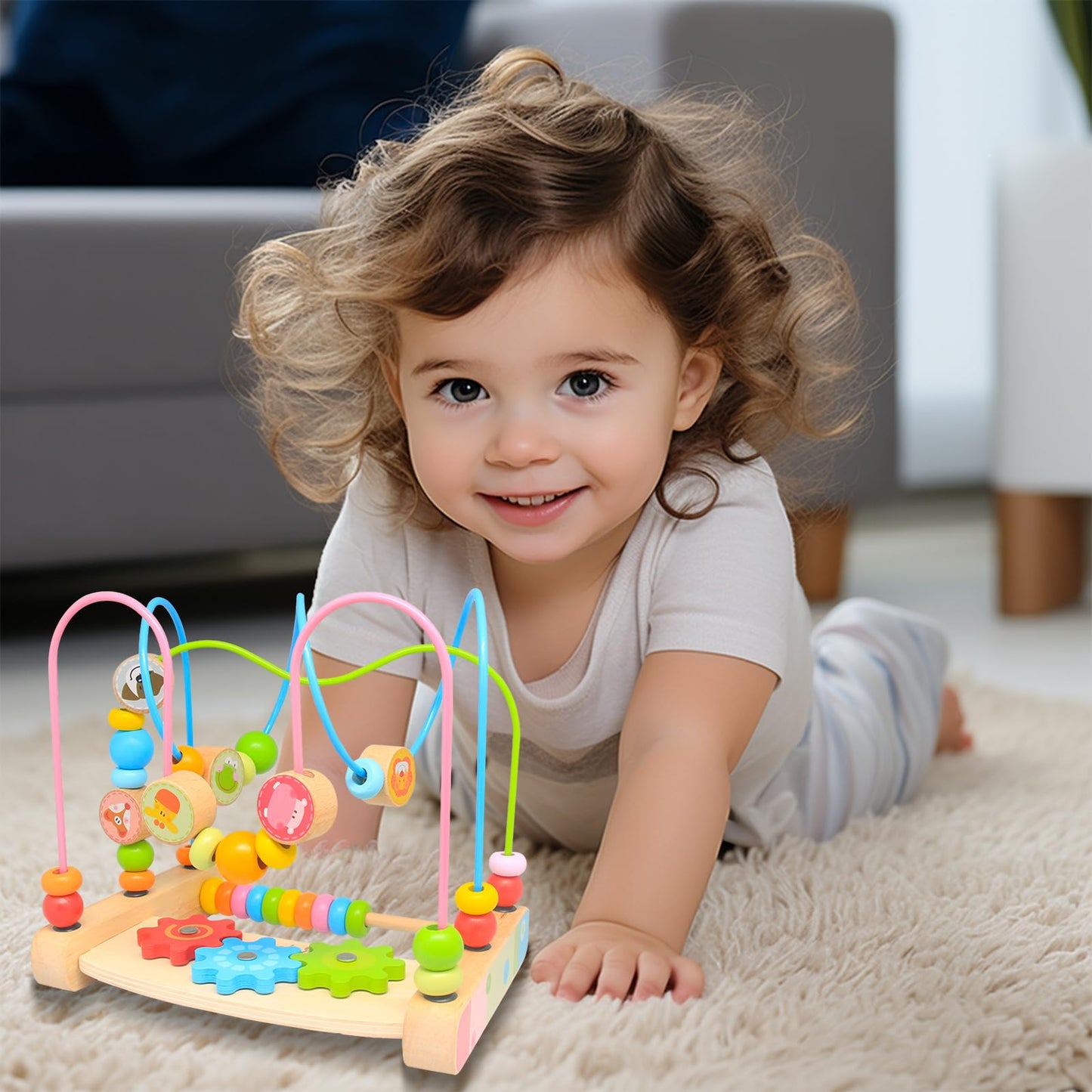 Bead Maze for Babies, Wooden Educational Abacus Beads Circle Toddler Toys - Colorful Roller Coaster Activity Game,Great Gift for Babies Toddlers Girls and Boys