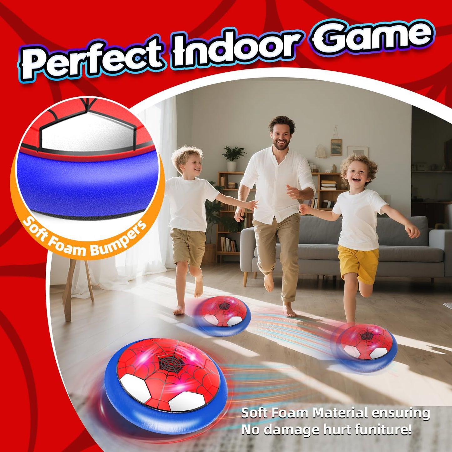 Thusine 2PCS Soccer Toys for Boys 4-6 Hover Soccer Ball Indoor Gifts for Kids Toys, Birthday for 4 5 6 7 8 9 10 Year, Football Toy Games Gift for Boys Age 6-8, 8-12 with LED Lights Foam Bumper