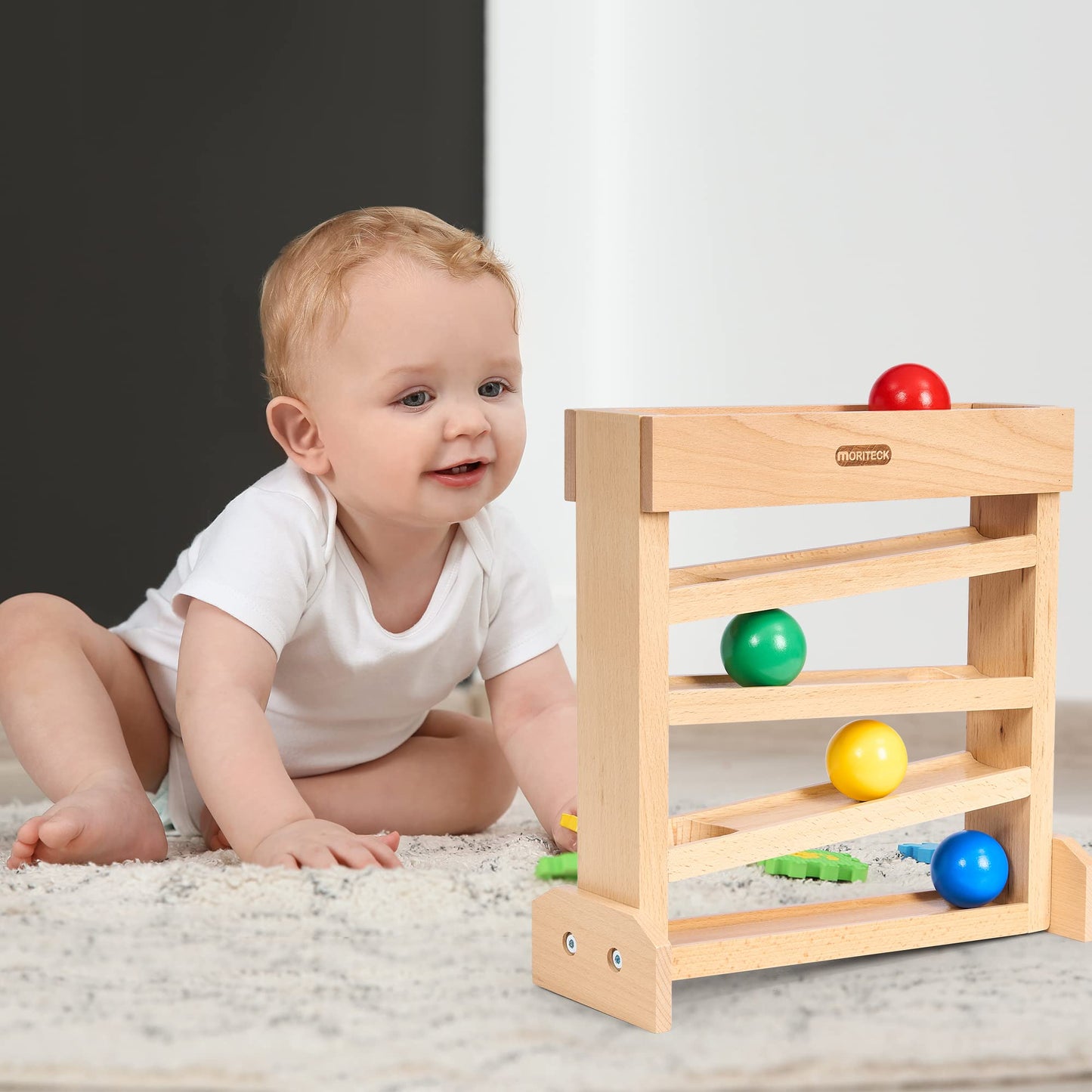 MORITECK Montessori Ball Drop Toy, Wooden Ball Tracker, Early Developmental Pound Toys for Toddlers for 1-3 Year Old, Boys Girls Baby Birthday Gift