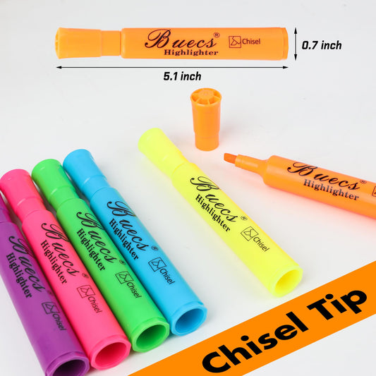 Buecs Highlighters Bulk Pack, 96 Count, Assorted Colors, Chisel Tip, suitable for Adults Highlighting Planner Notes, Office School Supplies