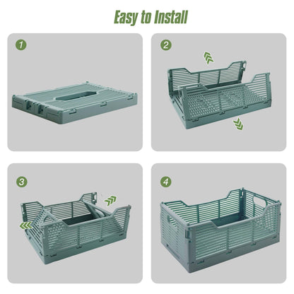 Vivikivi 4-Pack Plastic Crates for Storage, Collapsible Storage Crates Stackable, Space-Saving Foldable Crate for Home Kitchen Classroom Office Bedroom Bathroom (12''x8.07''x4.92'', Blue)