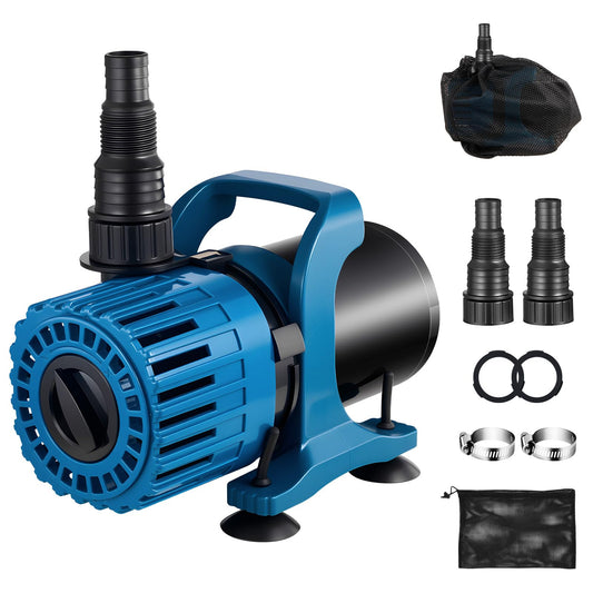 TONGCHANT Pond Pump for Fountain Fish Pond & Waterfall, 600-1800GPH,13ft Lift, 100W Adjustable Flow Submersible Water Pump, Ultra Quiet Fountain Pump, Waterfall Pump, Filter Bag & 20ft Cord, UL Listed