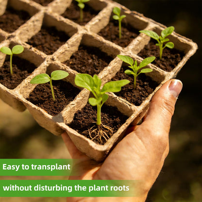 Hosetim Seed Starter Tray - 300 Cells Biodegradable Peat Pots for Seedlings, 25 Packs Garden Germination Seedling Starter Trays with Drain Holes, Organic Seed Starter Kit with Plant Labels(Khaki)
