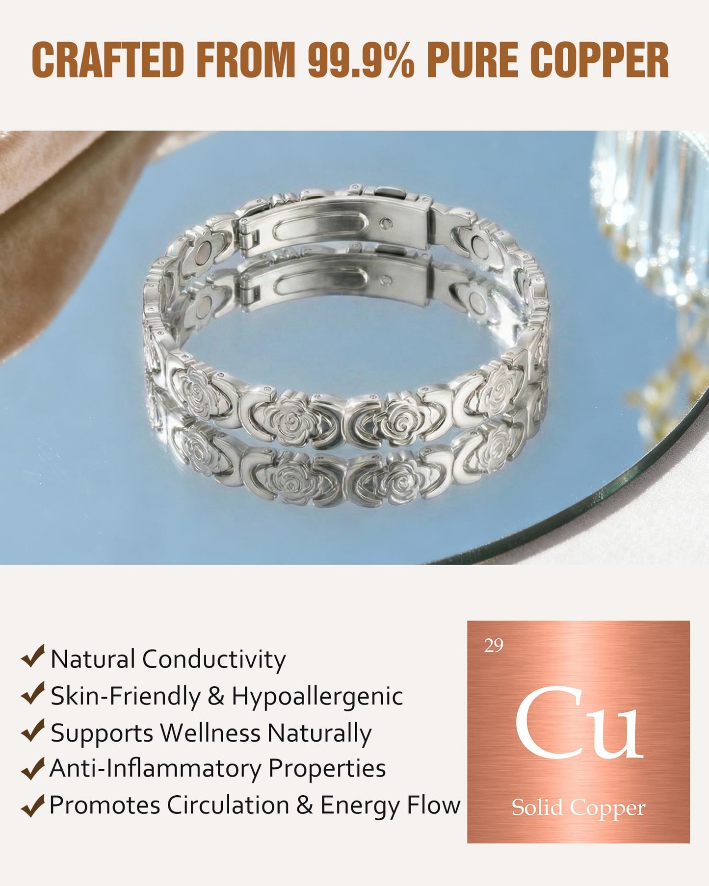 Jecanori Flower Copper Bracelets for Women, Effective Magnetic Therapy Bracelet for Women, Adjustable Pure Copper Jewelry Gift