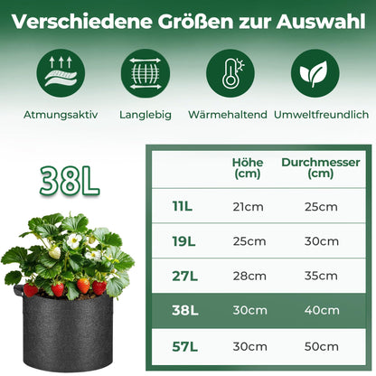 T4U Fabric Plant Grow Bags with Handle 10 Gallon Pack of 5, Heavy Duty Nonwoven Smart Garden Pot Thickened Aeration Nursery Container Black for Outdoor Potato, Tomato, Chili, Carrot and Vegetables