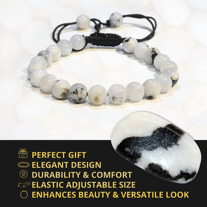 ANAYA AGATE Healing Crystal Bracelet – Chic Gemstone Bracelet for Men and Women – 8mm Round Bead Bracelets for Spiritual Healing, Protection, Positive Energy - Rainbow Moonstone