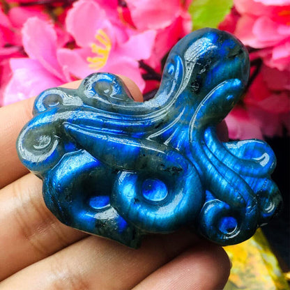 TEAMWILL Natural Labradorite Hand Carved Octopus Quartz crystal Reiki Healing Gift 1PC