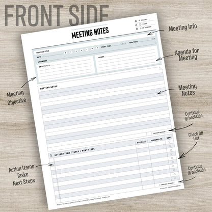 Goody Farm Meeting Notepad - 8.5 x 11-50 Sheets Double Sided Work School Meeting Pad Objectives, Agenda, Notes, Action, Tasks, Project Pads