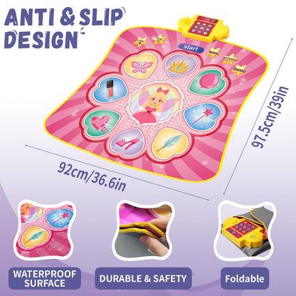 YESHIN Dance Mat, Rhythm Step Play Mat with LED Lights, Oversized Sensitive Buttons, 8 Songs & 7 Volume Levels, 3 Modes, Dance Game Toy Pad, for Kids Girls 3-12 (Pink)