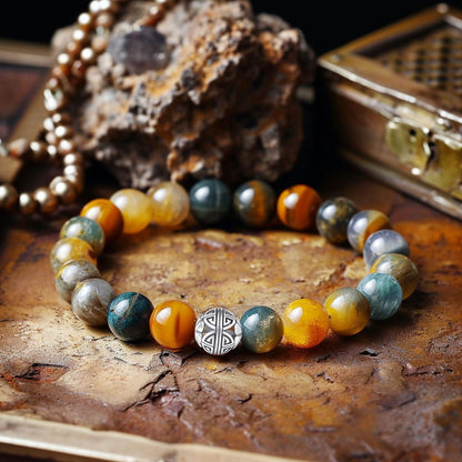 MetJakt Healing Crystals Beaded Bracelets for Womens Natural Gemstone 8mm Beads Stretch Bracelets with 925 Sterling Silver Double Happiness Pendant (Fantastic Tiger Eye Stone)