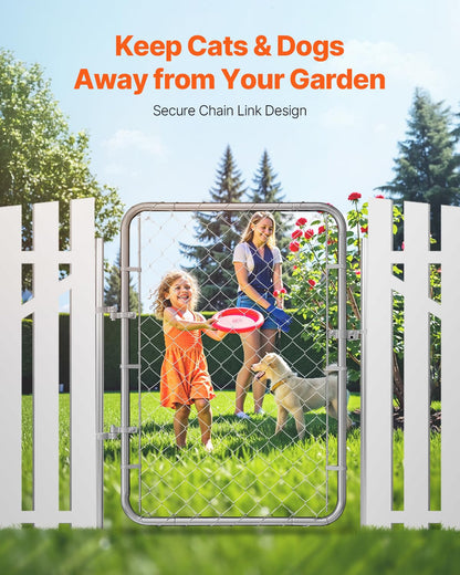 VEVOR Chain Link Fence Gate, 32 x 46 in, Adjustable Chain Link Fence Panel, Fit 2-4 ft (W) x 4 ft (H) Garden Fence Gate Opening, Rust-Resistant Galvanized Fencing Gate for Farm Posts Not Included