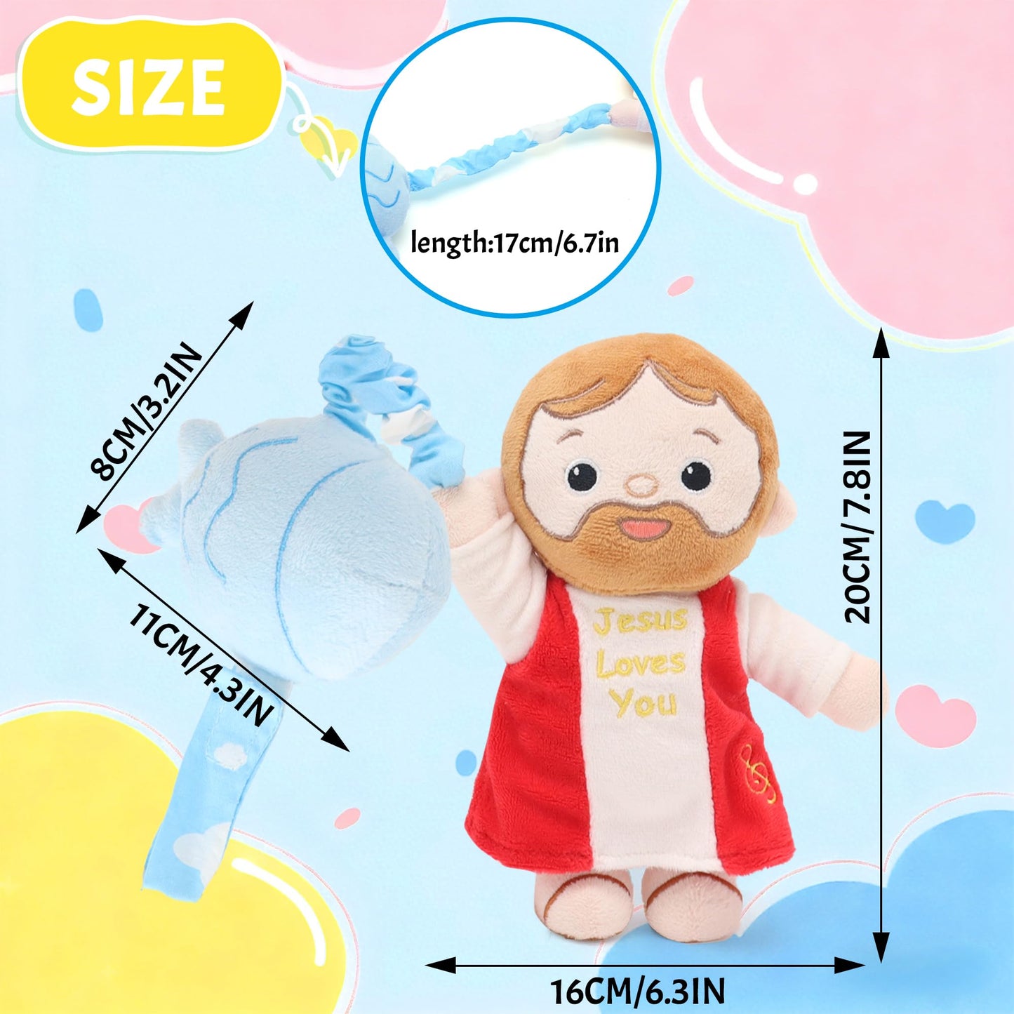 Yelakey Baby Jesus Musical Hanging Plush Toy with Lullaby Music Box Sensory Crib Toy for Newborn Baptism First Birthday Gift