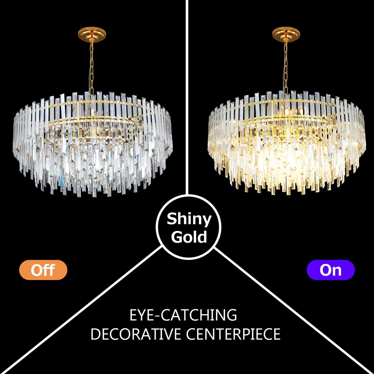 Lt-vt Gold Copper Crystal Chandelier Lighting 31'' for Dining Rooms Bedroom Foyer Entryway Ceiling Hanging Pendant Chandelier Light Fixture Lamp
