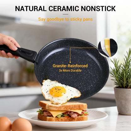 Ammeloo 21 Pcs Pots and Pans Set Non Stick, Ceramic Kitchen Cookware Set with Detachable Handle, Non Toxic Cooking Set for Kitchen, RV, Camping and Fridge, Induction Ready, Dishwasher/Oven Safe, Black