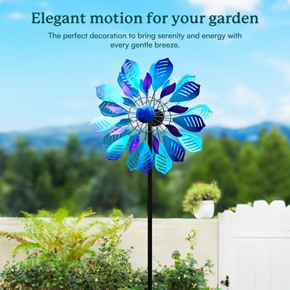 Cyan Oasis Wind Spinners Outdoor for Yard and Garden, Metal Large Wind Spinner with Stake, Windmill for Yard, Gift for Family Friends(84'' H x 24'' W)