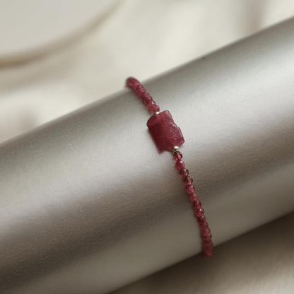 Gempires Pink Tourmaline Beads With Raw Beaded Bracelet October Birthstone Crystal Jewelry With 7 + 1 Inch Adjustable Hypoallergenic Chain